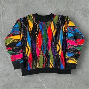 Coogi Sweater Mens Large Multicolor Retro 3D Knit Wool Biggie Smalls‎ VTG Cosby